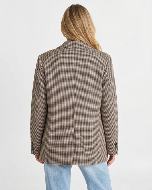 Margot | Houndstooth Double Breasted Blazer Beige Tailored