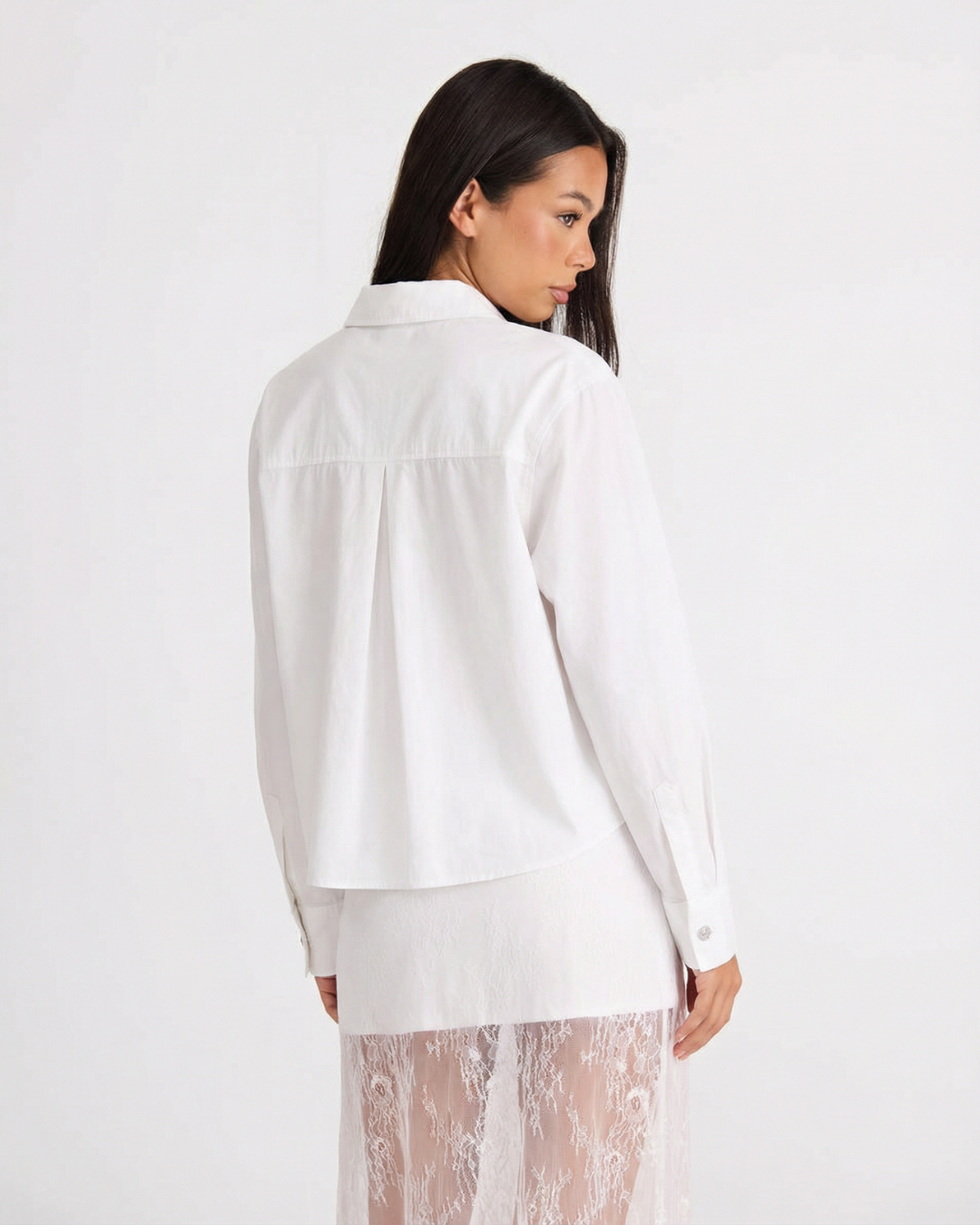 Mimi | Elegant Cropped Shirt White Bow Buttons