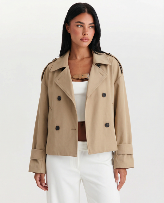 Margot | Cropped Trench Coat Beige Double Breasted