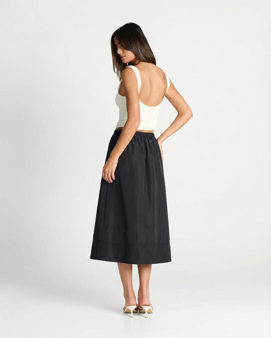 Briar | Elegant Satin Midi Skirt Black A Line