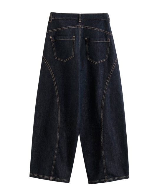Margot | Wide Leg Jeans Dark Blue High Waisted Contrast Stitch