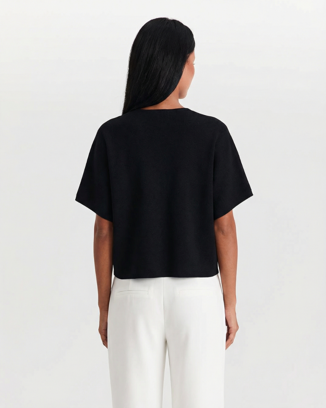 Margot | Cropped Button Up Blouse Black Short Sleeve V Neck