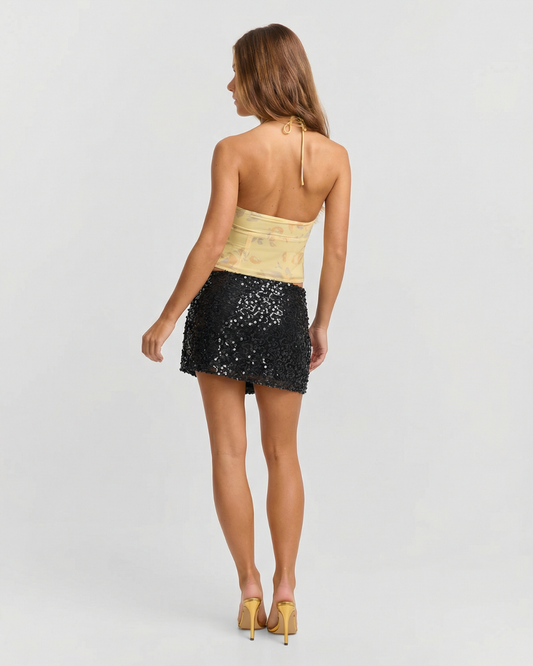 Sable | Sequin Mini Skirt Black Wrap