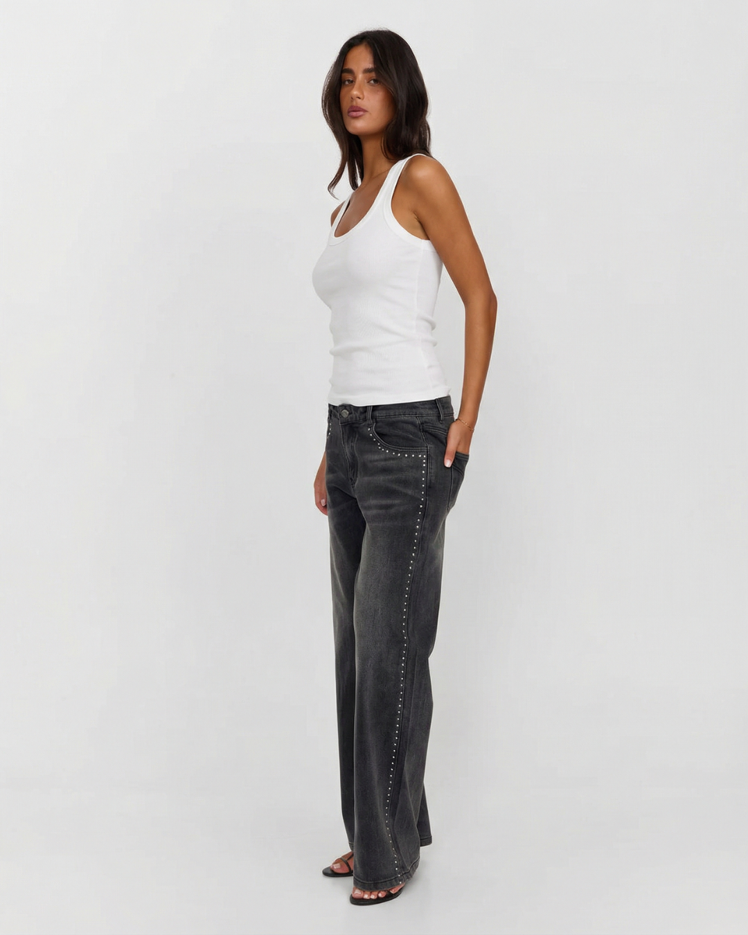 Uma | White Vest Top Tank Ribbed Square Neck Fitted Sleeveless