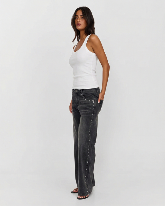 Uma | White Vest Top Tank Ribbed Square Neck Fitted Sleeveless