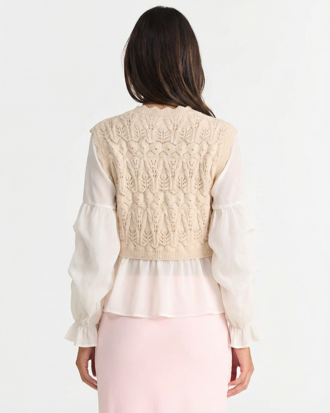 Edie | Elegant Crochet Knitted Top Cream Puff Sleeve