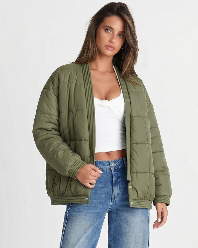 Vera | Oversized Quilted Puffer Jacket Sage Green Ribbed