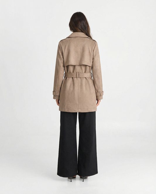 Vera | Suede Trench Coat Beige Long Sleeve Double Breasted