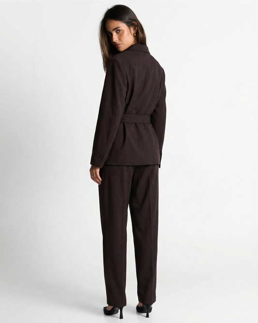 Lyra | Elegant Trouser Suit Dark Brown Belted