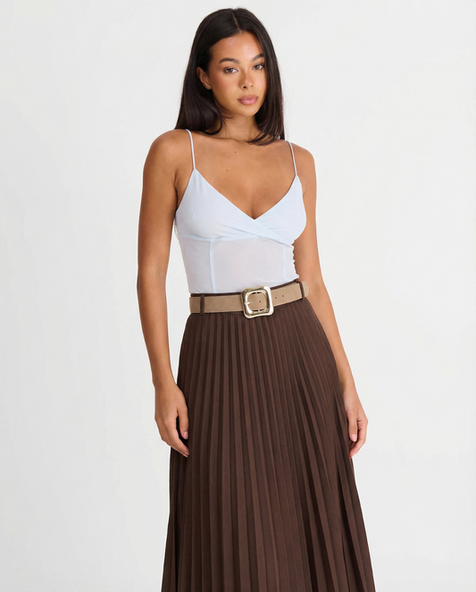 Gemma | Elegant Pleated Midi Skirt Cream Belted
