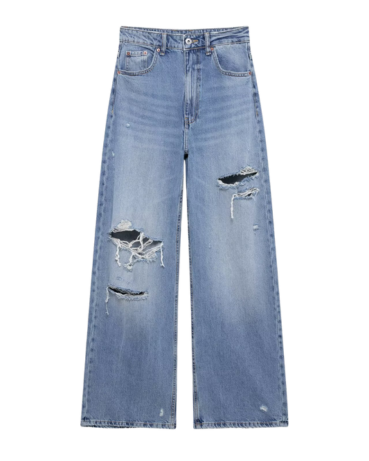 Vera | High Waisted Wide Leg Jeans Light Blue Ripped Distressed