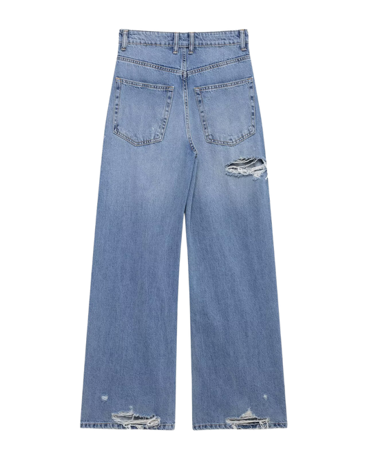 Vera | High Waisted Wide Leg Jeans Light Blue Ripped Distressed