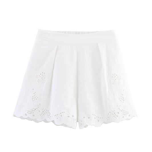 Tessa | Eyelet White Shorts High Waisted Scalloped Hem