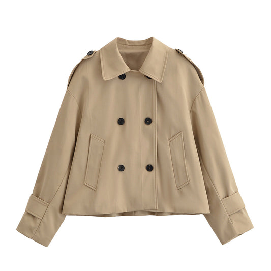 Margot | Cropped Trench Coat Beige Double Breasted