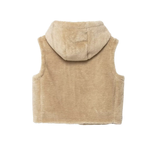 Margot | Sherpa Hooded Fleece Vest Beige Toggle Button
