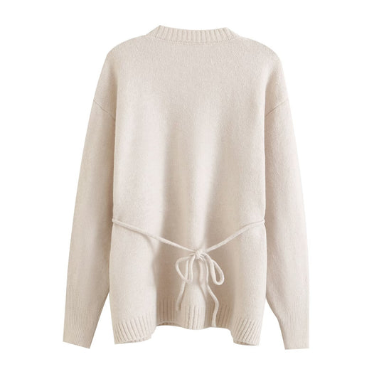 Isla | Casual Crew Neck Knitted Top Cream Long Sleeve