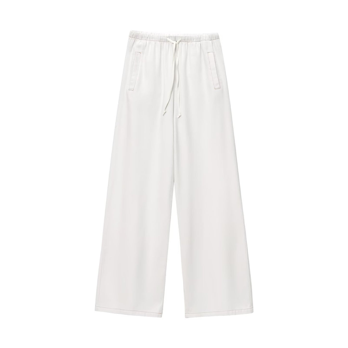Talia | Casual Wide Leg Trousers White Drawstring