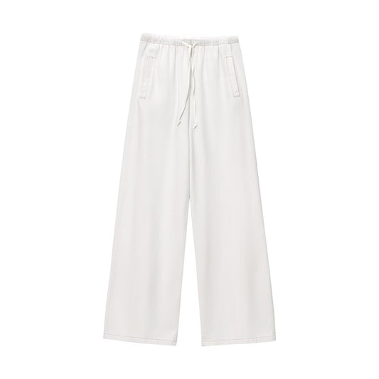 Talia | Casual Wide Leg Trousers White Drawstring
