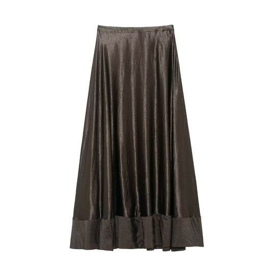 Margot | Satin Maxi Skirt Gray Pleated Tiered