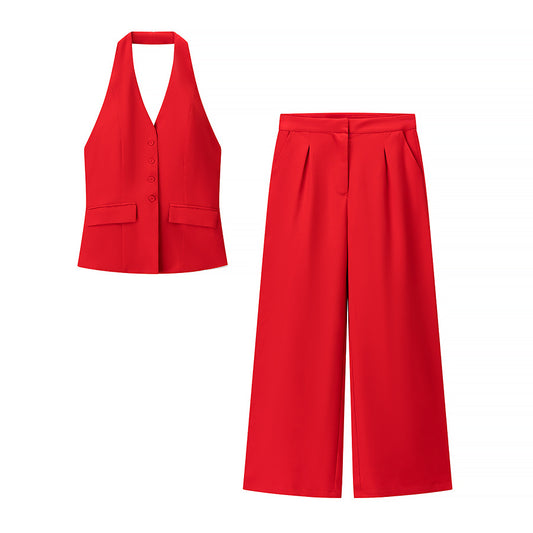 Ruby | Red Waistcoat & Wide Leg Co-ord