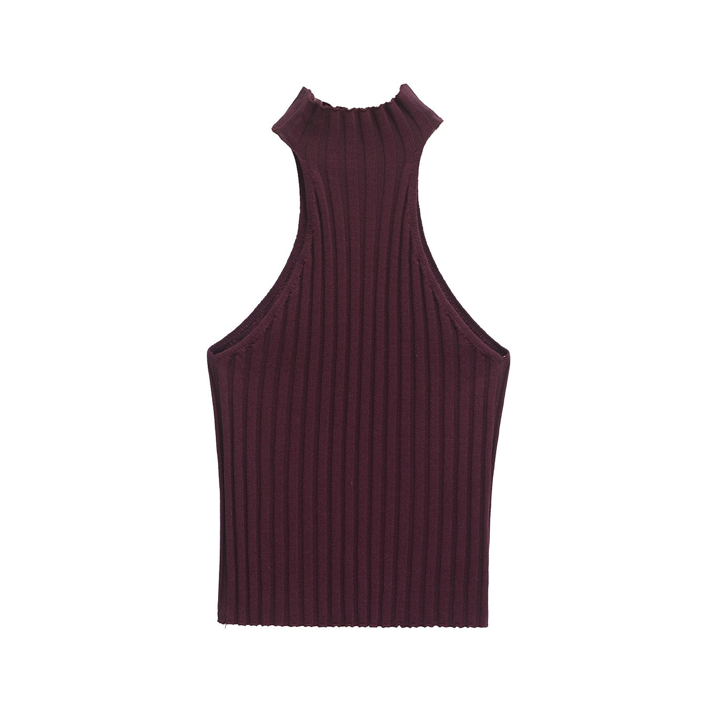 Faye | Ribbed Halter Top Burgundy Sleeveless Crop