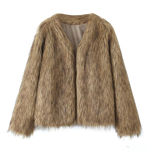Vera | Cropped Faux Fur Jacket Tan Lightweight