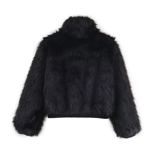 Rosa | Winter Faux Fur Bomber Jacket Black