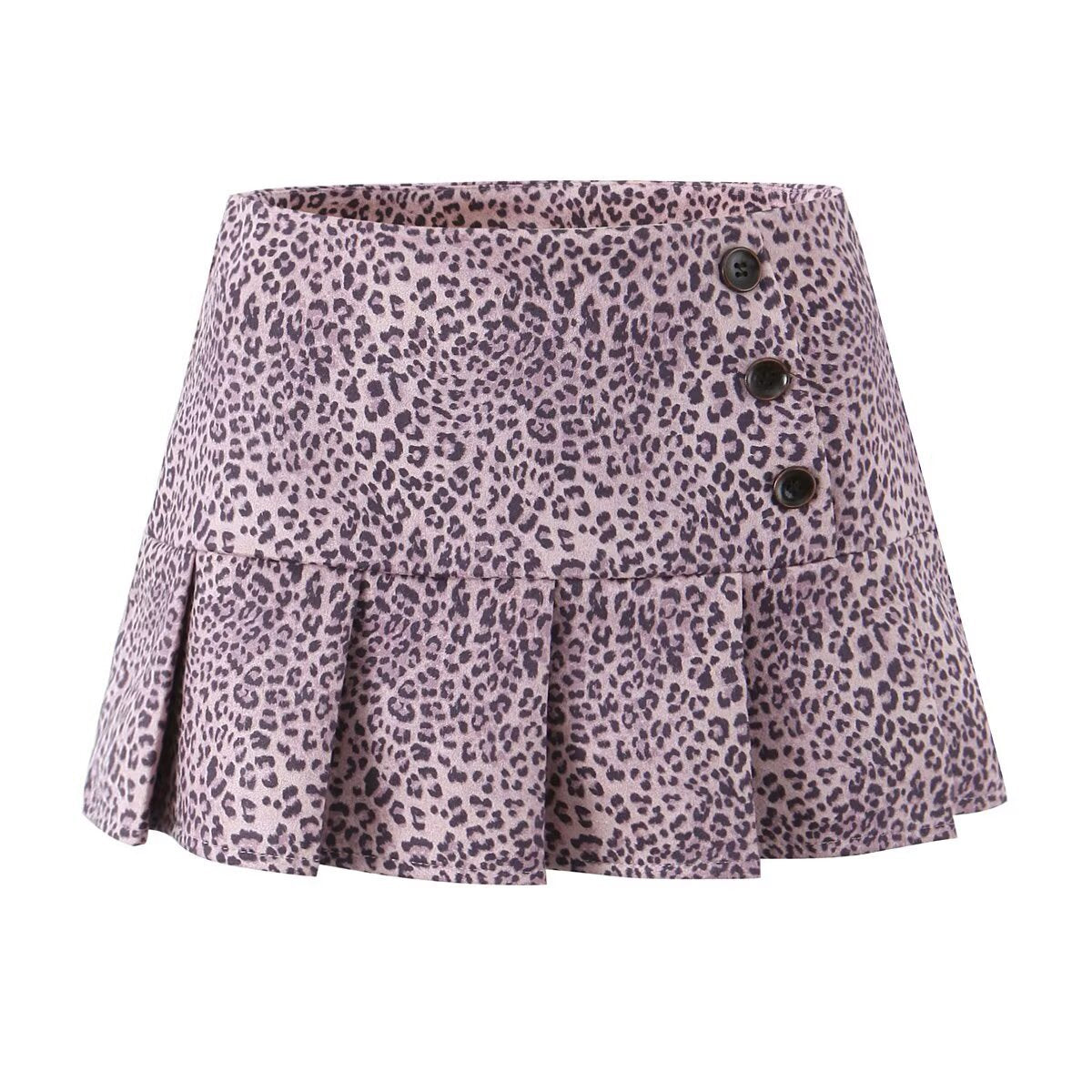 Rhea | Leopard Print Mini Skirt Brown Pleated Flared