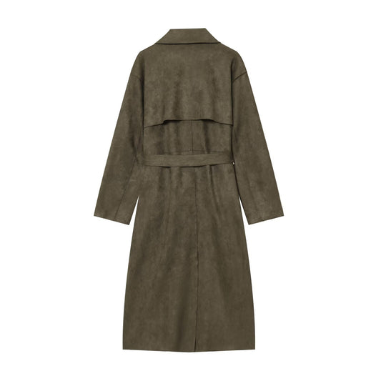 Orla | Casual Longline Trench Coat Khaki Double Breasted