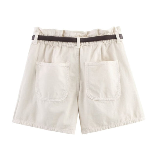 Vera | High Waisted Tailored Shorts Cream Belted