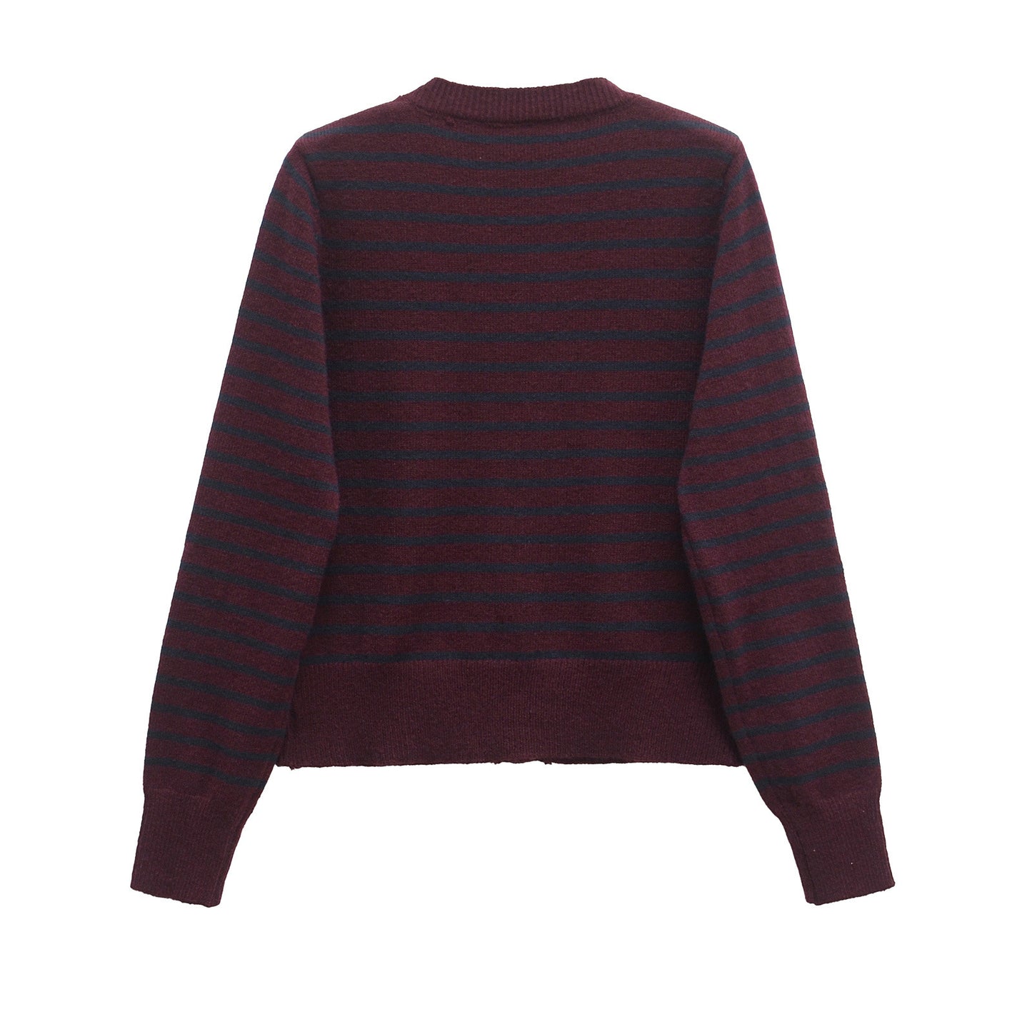 Vera | Striped Crew Neck Cardigan Burgundy Long Sleeve Fitted