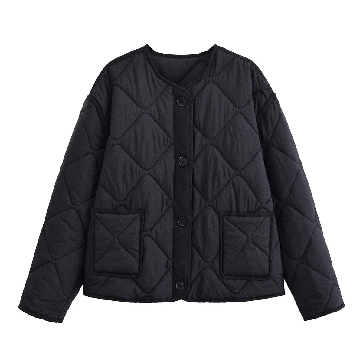 Vera | Autumn Quilted Jacket Purple Collarless Button Front