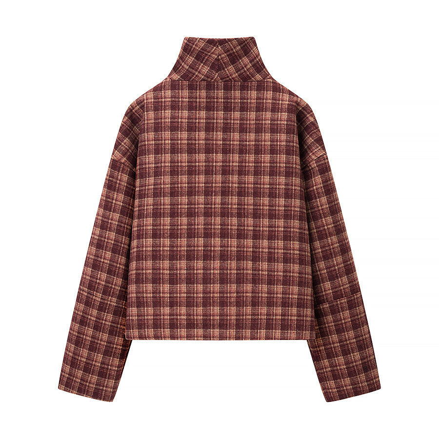 Lux | Autumn Quilted Jacket Brown Check Padded High Neck