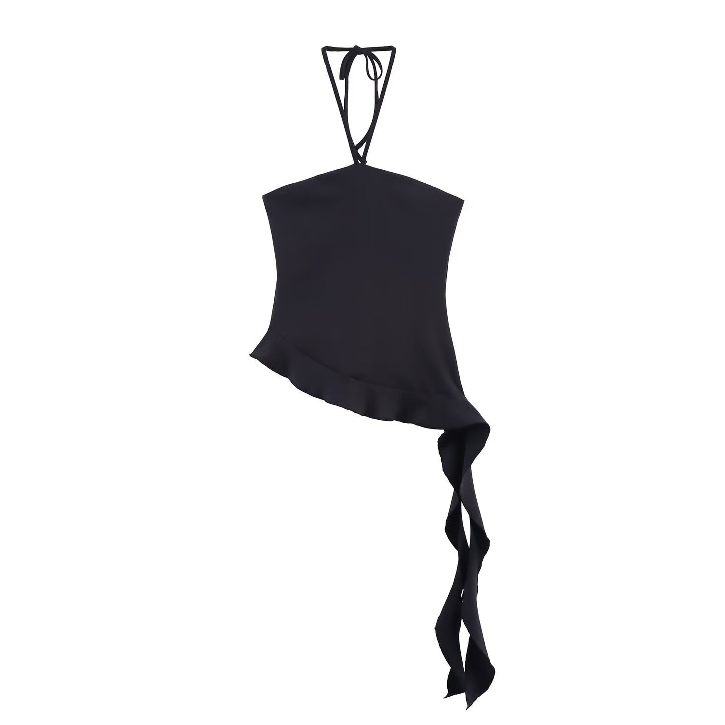 Fleur | Elegant Peplum Halter Neck Top Black Asymmetric Ruffle