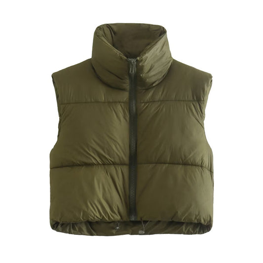 Thea | Cropped Puffer Vest Brown Zip Up Padded Sleeveless