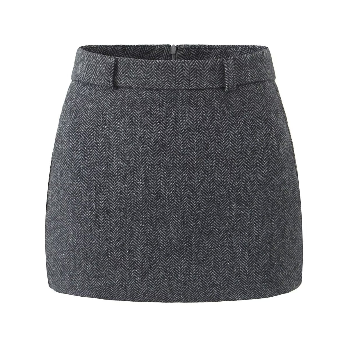 Mira | Mini Skirt Brown Tailored Fitted Herringbone