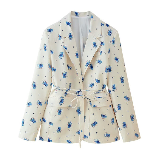 Faye | Floral Blazer White Pink Belted