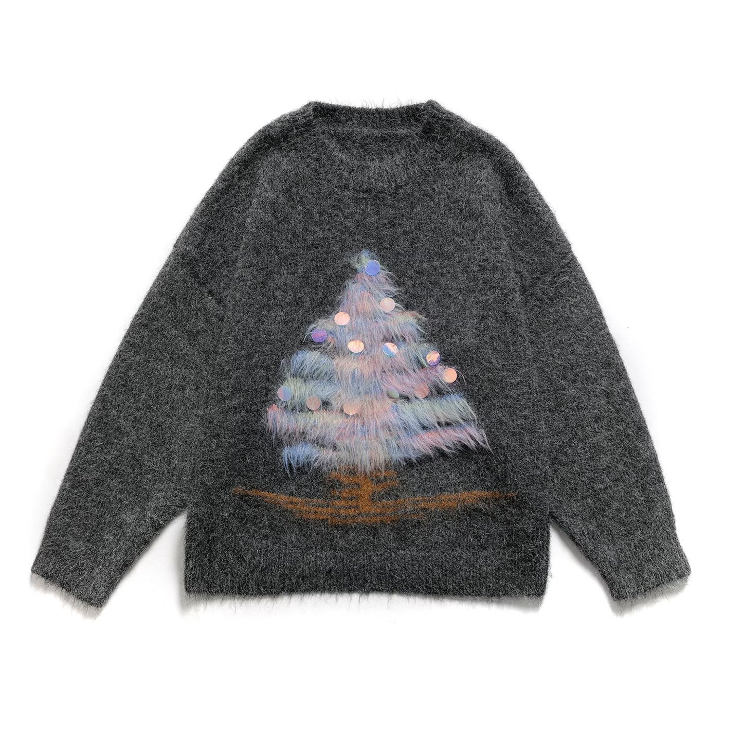 Freya | Winter Knitted Sweater Grey Christmas Tree Embellished