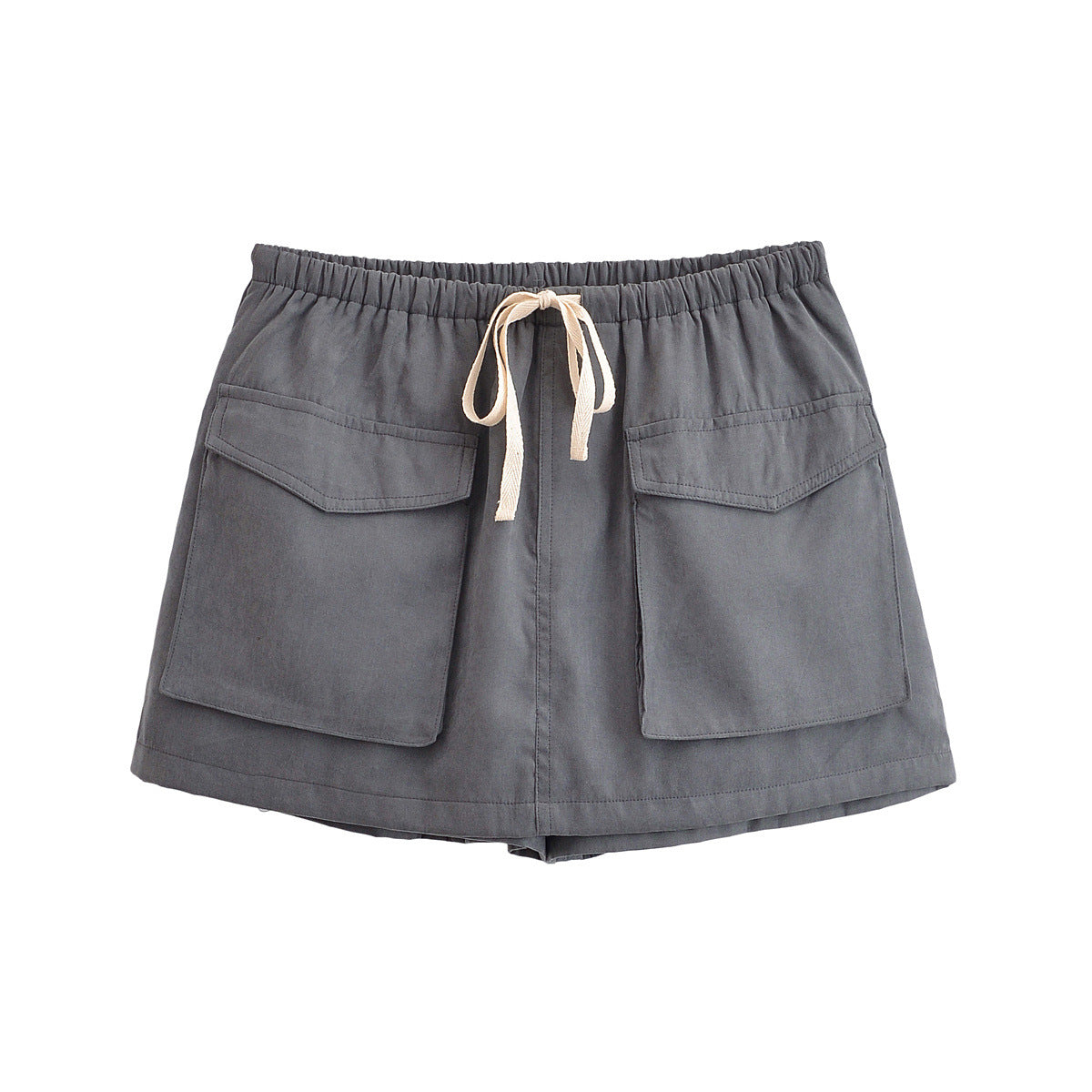 Thea | Cargo Shorts Gray Drawstring Pockets Cotton Relaxed