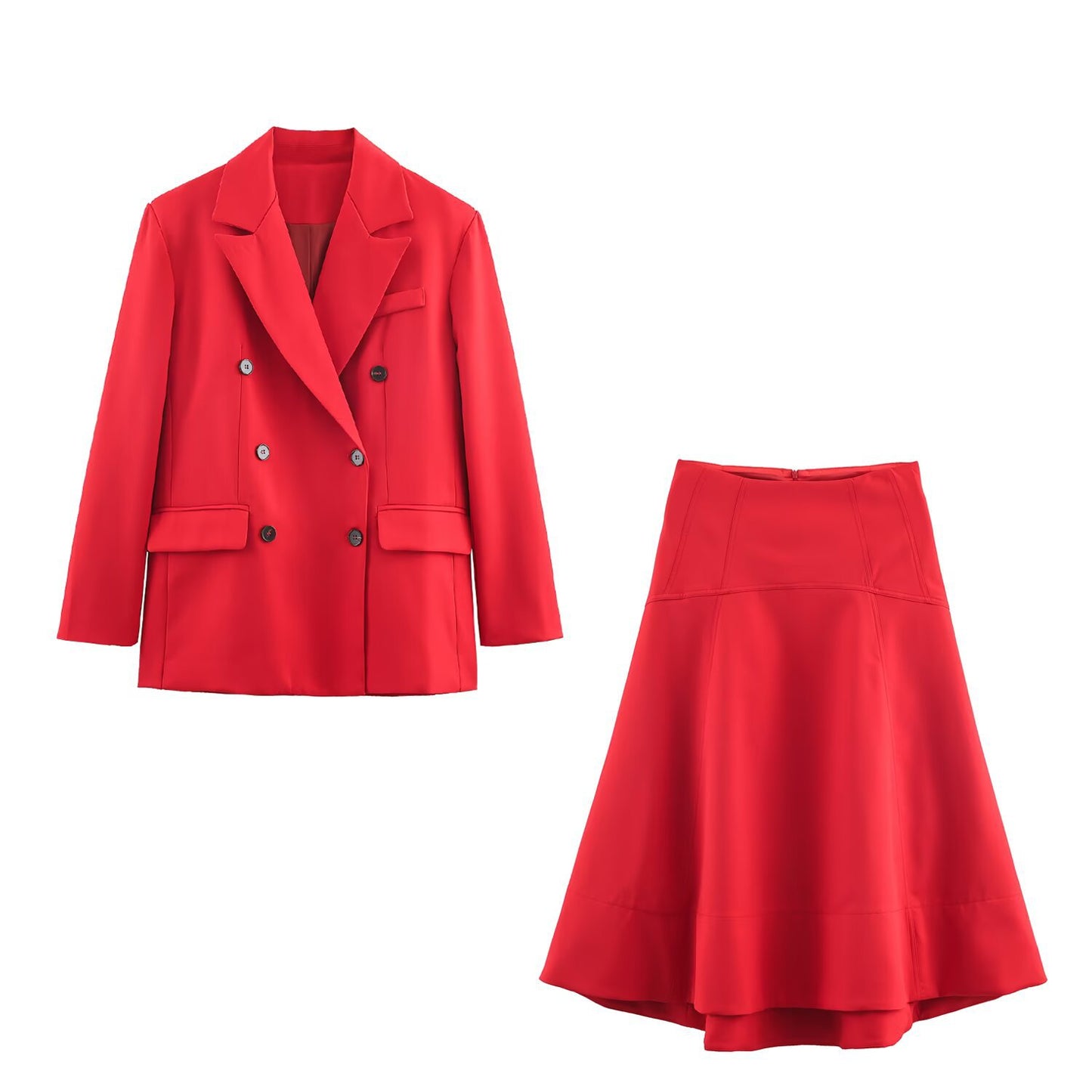 Rose | Red Two Piece Set Midi Skirt