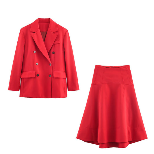 Rose | Red Two Piece Set Midi Skirt