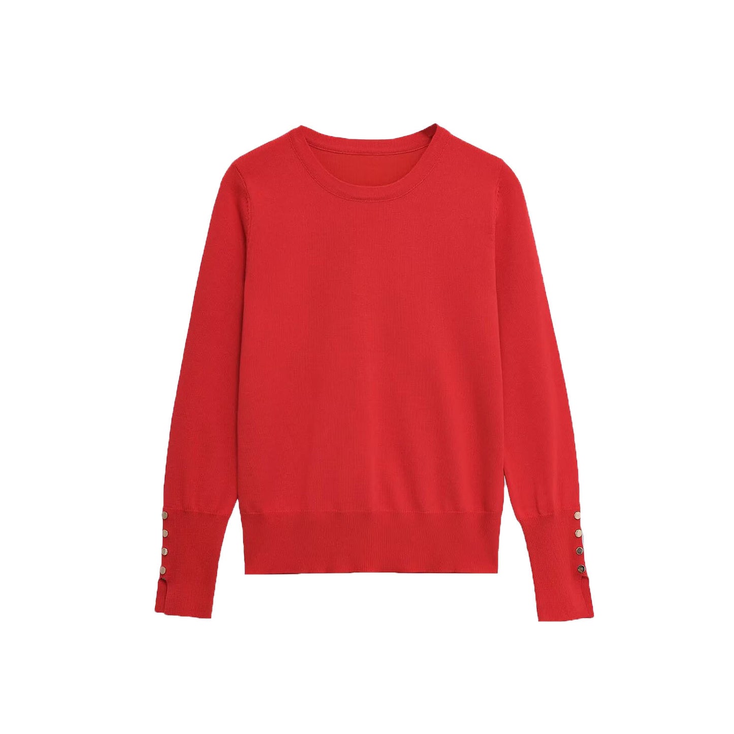 Margot | Ribbed Crew Neck Sweater Black Button Cuff Long Sleeve