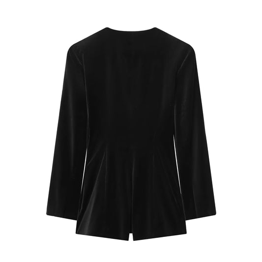 Viola | Elegant Velvet Tailored Jumpsuit Black Long Sleeve