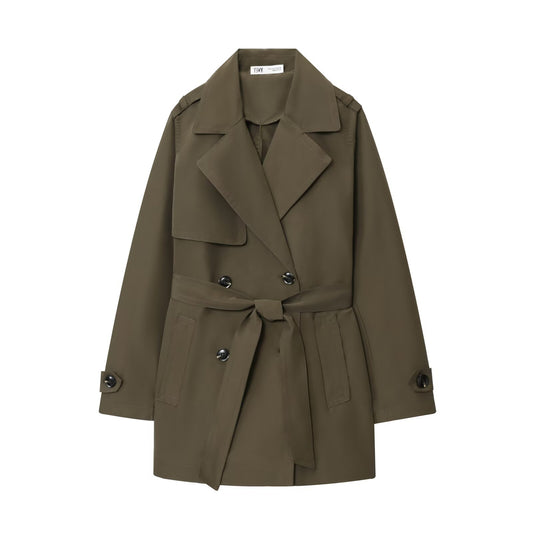 Vera | Belted Trench Coat Olive Long Sleeve Double Breasted