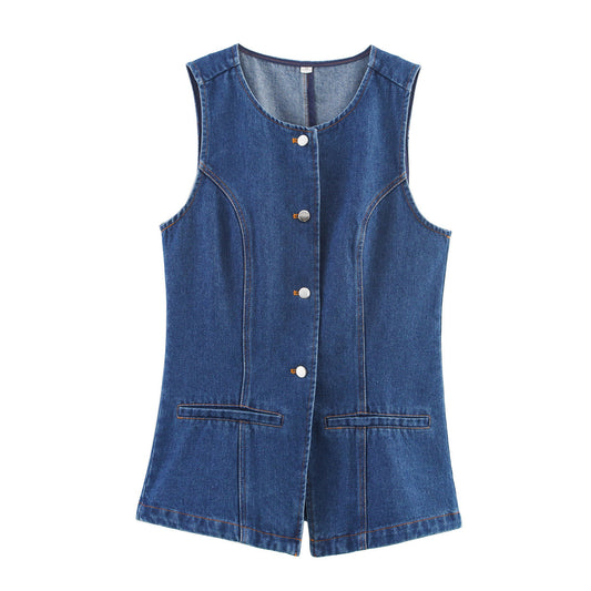 Margot | Denim Vest Light Blue Sleeveless Button Front