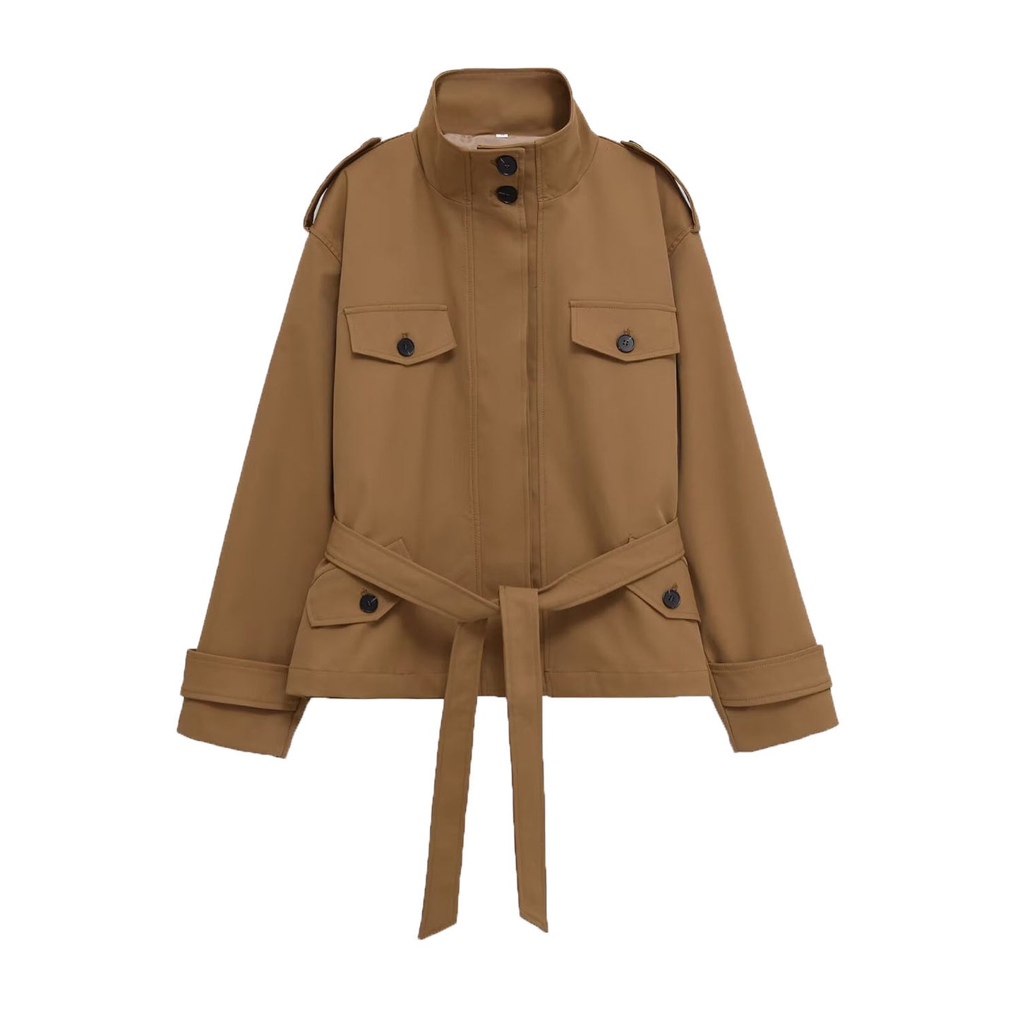 Aria | Utility Jacket Camel Belted Pockets Long Sleeve