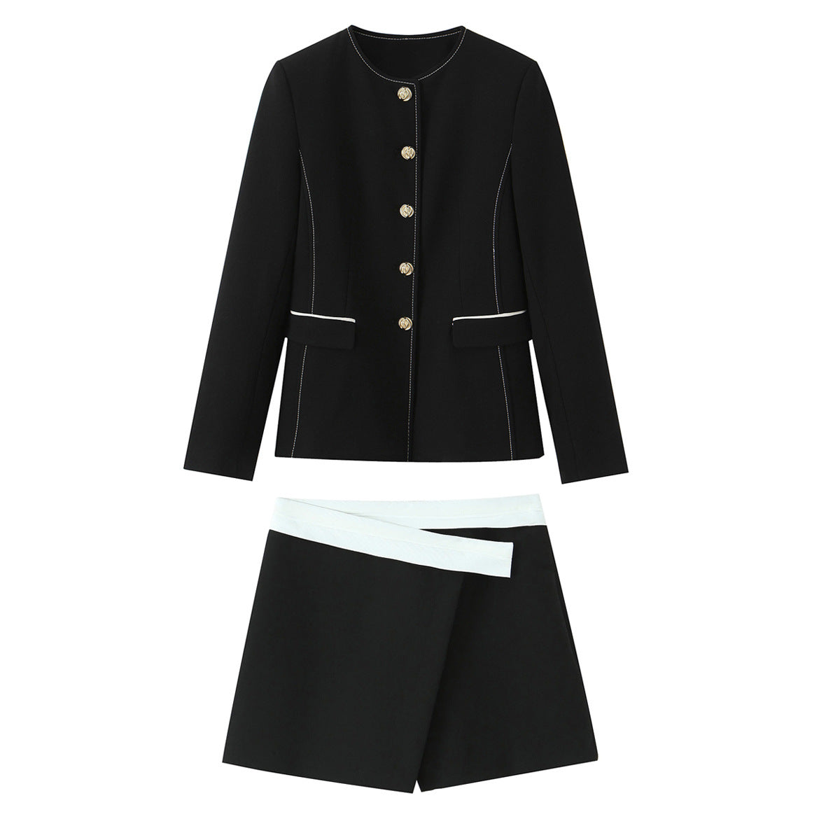 Camille | Fitted Blazer Shorts Set Black Gold Button