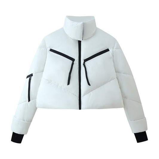 Bea | Winter Cropped Puffer Jacket Black Quilted Zip Up Padded