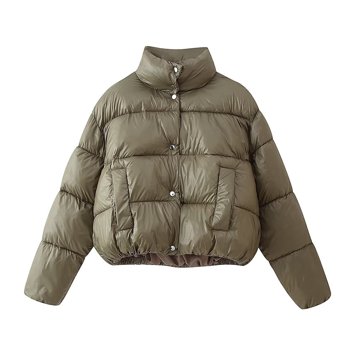 Briar | Cropped Puffer Jacket Khaki Quilted Padded Short Oversized
