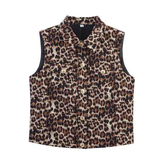 Paloma | Sleeveless Shirt Leopard Print Brown Button Front Fitted